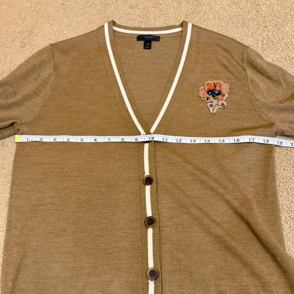 J Crew V Neck Cardigan Sweater with Floral Embellished Jewel Patch